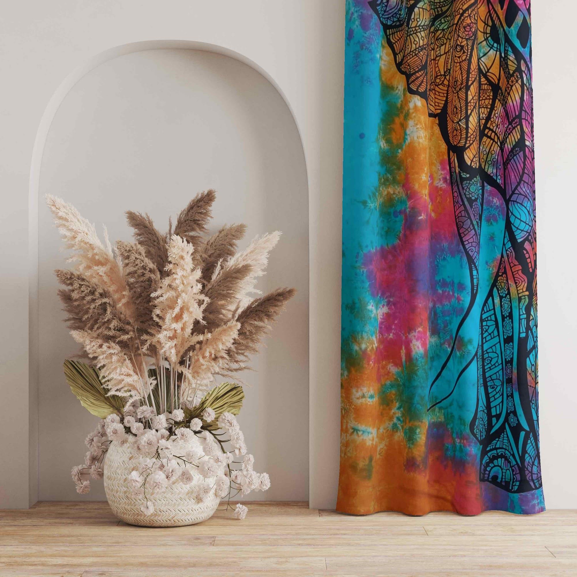 Trade Star 100% Cotton 2 Panel Curtains Decorative Tapestry Indian Elephant Print Ombre Room Tie Dye Curtain Set Boho Door Hanging Drapes for Home Decor (Pattern 6) - Image 7