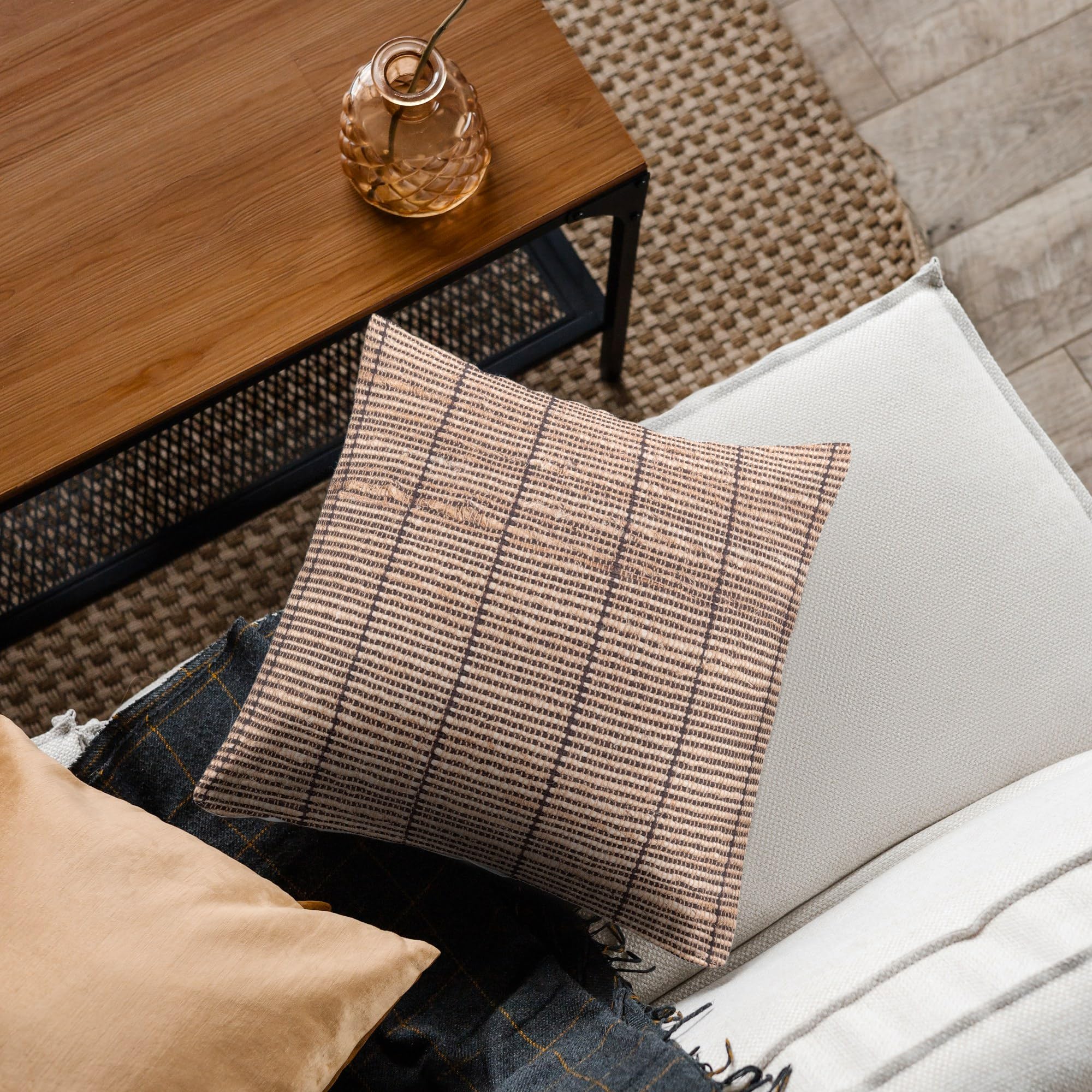 Trade Star 70% Jute 30% Wool Kilim Rug Decorative Luxury Boho Jute Cotton Pillow Shams Indian Premium Cushion Case for Home Decor Handloomed Throw Square Cushion Vintage Pillow Cover (18x18 Inches) - Image 5
