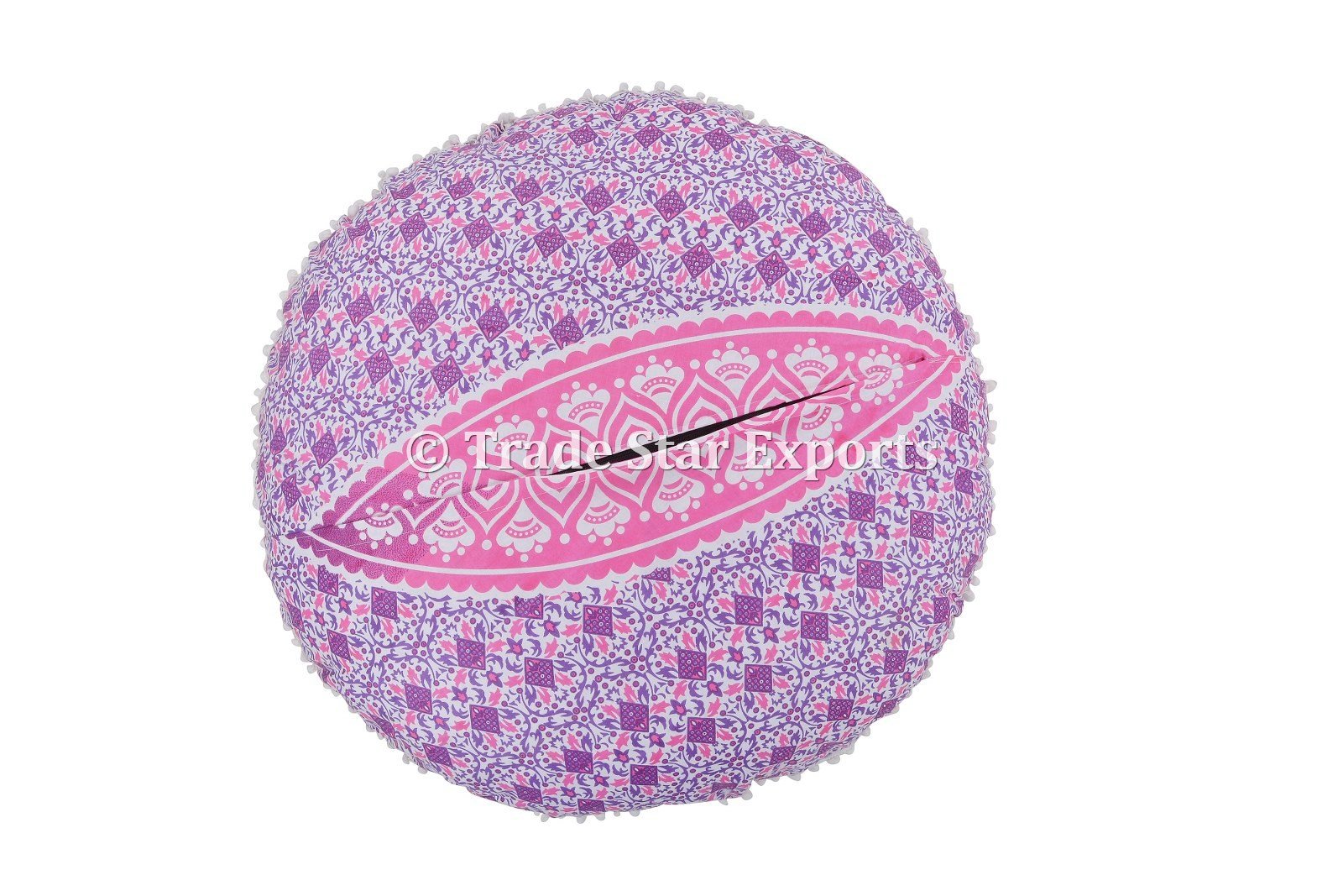 Trade Star Exports Large Ombre Floor Cushion, Mandala Throw Pillowcases 32", Decorative Round Pouf, Indian Outdoor Cushion Cover, Boho Ottoman, Pom Pom Pillow Shams with Insert - Image 5